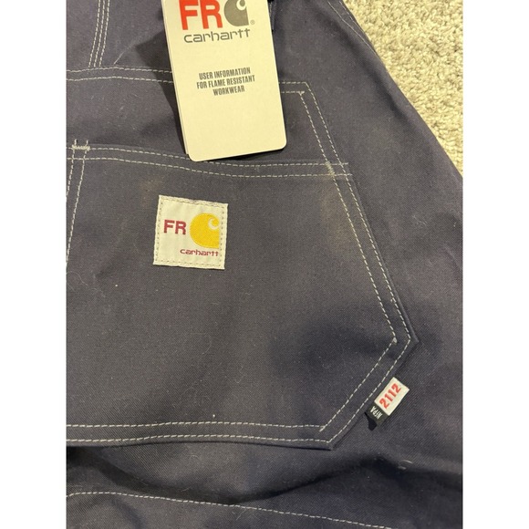 Carhartt FR Double Knee Bib Overall Mens 54x30 Blue Canvas Quilt Lined Workwear - Picture 3 of 13